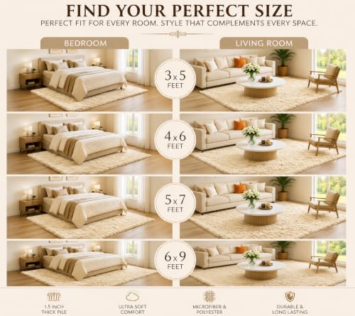 Image of Shaggy Carpet 4x6 Ft for Living Room & Bedroom (Light Mouse)