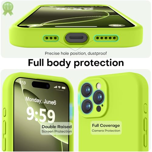 Image of LOVE 3000 Designed for iPhone 16 Pro Case, Premium Silicone with [Soft Anti-Scratch Microfiber Lining] Shockproof Protective Phone Case for Men Women Girls 6.3 inch, Fluorescent Green
