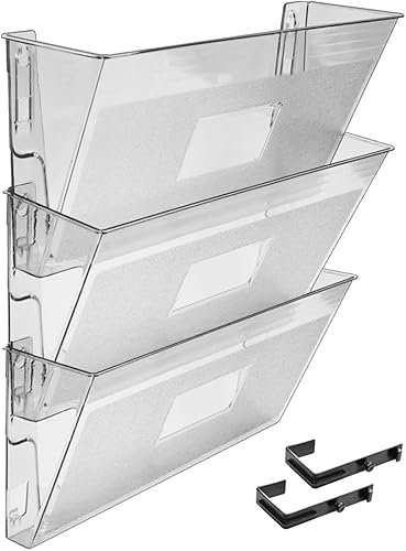 Acrimet Soporte organizador de archivos de bolsillo para montaje en pared (ganchos incluidos) (color cristal transparente) (paquete de 3)
