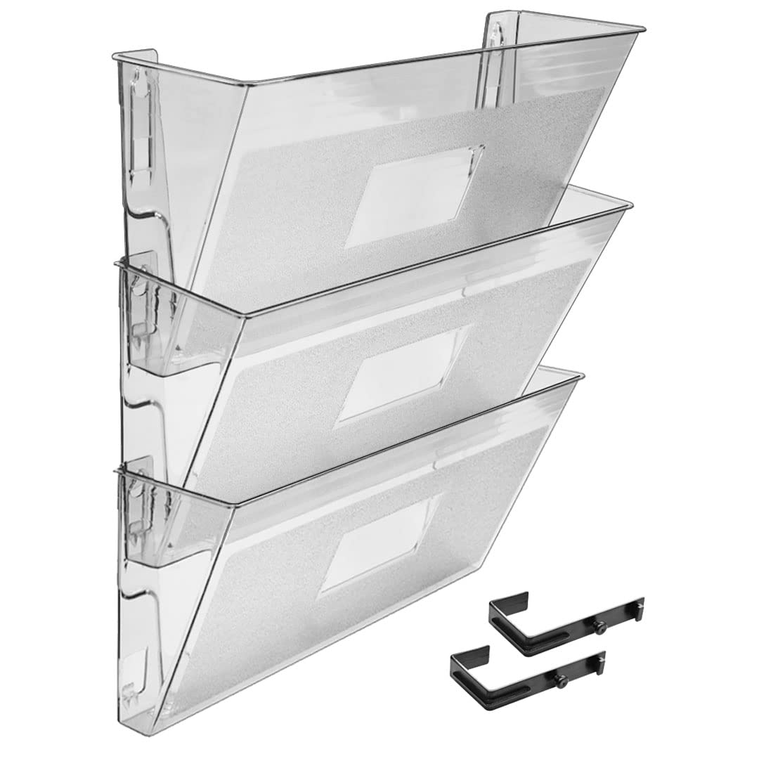 Acrimet Wall Mount Pocket File Organizer Holder Modular Letter Size A4 Plastic (Hangers Included) (Clear Crystal Color) (3 Pack)