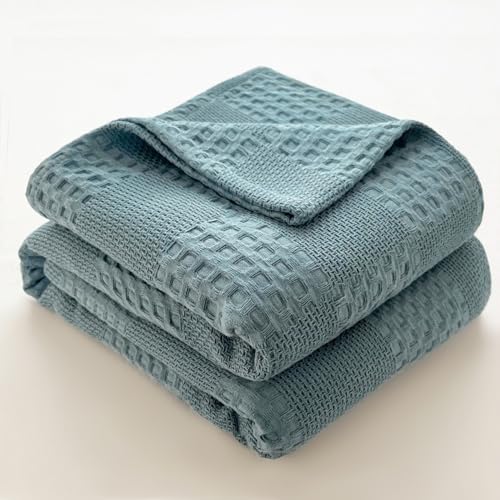 Manta de Waffle 100% Algodón Suave y Ligera para Todas Las Estaciones - Manta Capa en Sofá, Cama o Diván - Elegante Decoración para el Hogar,D,100x150cm