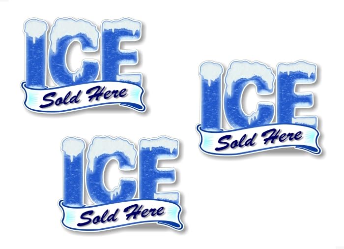 Image of 3 ICE Sold Here 5'' Decals Concession Frozen Sale Sign Trailer Stand Convenience Store Grocery Gas Station Vinyl Stickers (3 Decal Set)