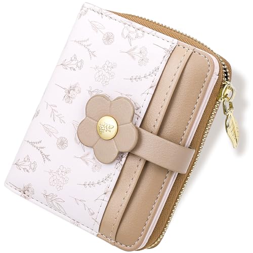 Image of Farcauo Cute Floral Womens Wallet Small Wallets for Women Thin Brown Women's Wallet Kawaii Flower Card Wallets for Women Ladies
