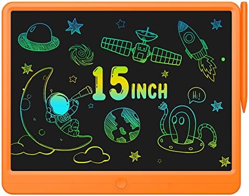 LCD Writing Tablet 15 Inch, Colorful Screen Doodle Board Drawing Pad for Adults & Kids, Electronic Writing Board Drawing Tablet, Educational Toys Gifts for 3-12 Year Old Boys, Girls,Toddler (Orange)