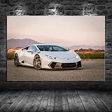 JUMPGA Kunst Poster Bild Moderne Wandkunst Leinwand Malerei Sportscar Huracan Weißes Auto Poster Wohnzimmer Wohnkultur 20x30cm ohne Rahmen