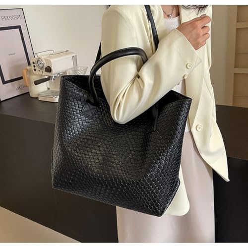 Bolso tote grande de cuero tejido con asa para hombro miniatura 4