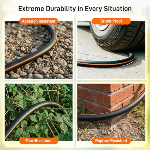 Garden Hose 100ft 5/8 Inch Heavy Duty All-Weather Flexible with Anti-Kink Swivel Connectors 550 PSI Leakproof Brass Fittings and 10-Mode Spray Nozzle by GOCHIFIX - Used condition - Image 7