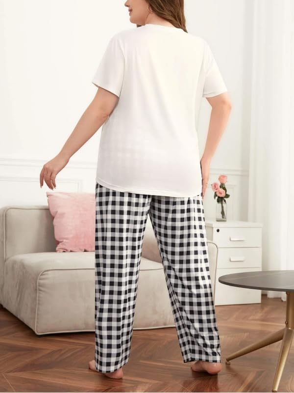 Image of KSHS Printed Round Neck Short Sleeve Nightsuit Set | Pajama Set | Casual Night Dress for Women