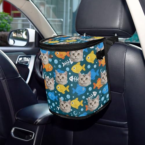 Image of Wudan Cartoon Cute Fish Bubble Custom Car Trash Can with Lid Leak Proof Trash Bin Can for Lid and Storage