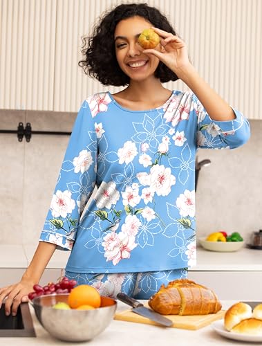 Image of PrinStory Womens Pajama Sets Capri Pjs Soft Lounge Sets XS-4XL