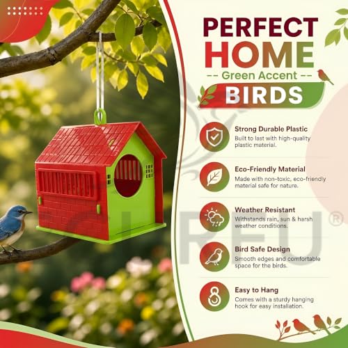 Image of Ecurfu Bird House | Sparrow House with Feeding Tray | Hanging Bird Feeder for Garden, Balcony, Outdoor