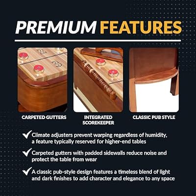 Hathaway Merlot 12 Foot Shuffleboard Table for Family Game Room - with Lacquer Coated Playfield, Built-in Scorer and Cabinet, Climate Adjusters, Leg Levelers, 8 Pucks, Brush, and Wax - Walnut Finish