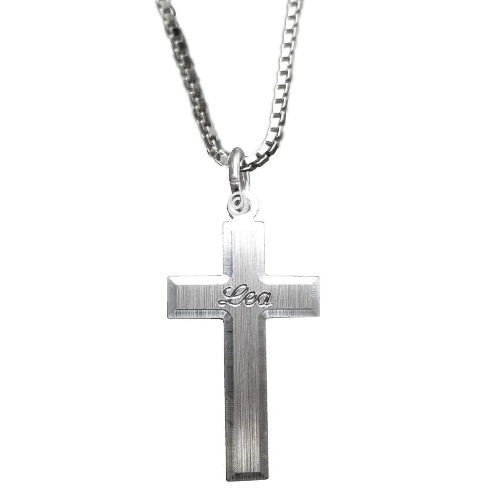 Silber Anhänger Kreuz 925 Sterling Silber mit SOFORTGRAVUR + VORSCHAU: Gravur eines Vornamens inklusive + Silber Trägerkette 42 cm