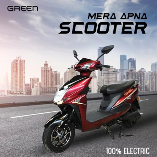 Image of Green Invicta Low Speed Electric Scooter Non RTO 60KM Range Red with Portable Charger