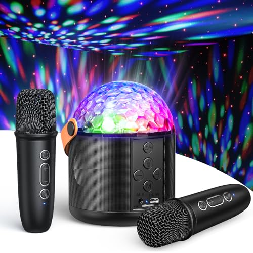 Karaoke Adulte Enfant, Micro Karaoke avec LED Lumineux Disco Sono Micro Bluetooth avec 2 Microphones sans Fil Enceinte Portable Jouets Cadeaux de Noël pour Filles...