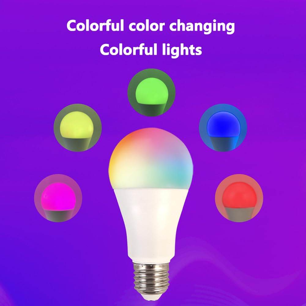 Lot de 10 ampoules LED 9/12 W à changement de couleur E27, RVB Smart WIFI 7 couleurs, ampoule à intensité variable assortie au téléphone portable, peut être connectée au haut-parleur, minuterie