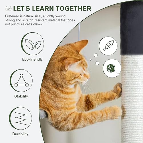 IMUsee 68 Inches Multi-Level Large Cat Tree for Large Kitties/Big Cat Tower with Condo/Cozy Plush Perches/Sisal Scratching Posts and Hammocks/ Feline Activity Center Play House/Smoky Grey