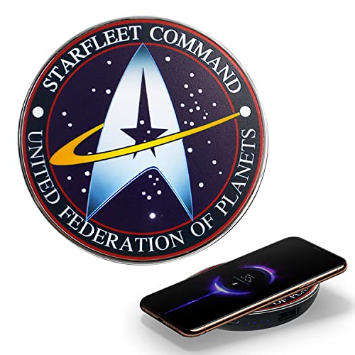 Star Trek Wireless Charger with Built-in Backup Battery Pack for Wired and Wireless Charging. Portable Wireless Phone Charger with Starfleet Illuminated Logo. StarTrek Gifts, Collectibles, Gadgets