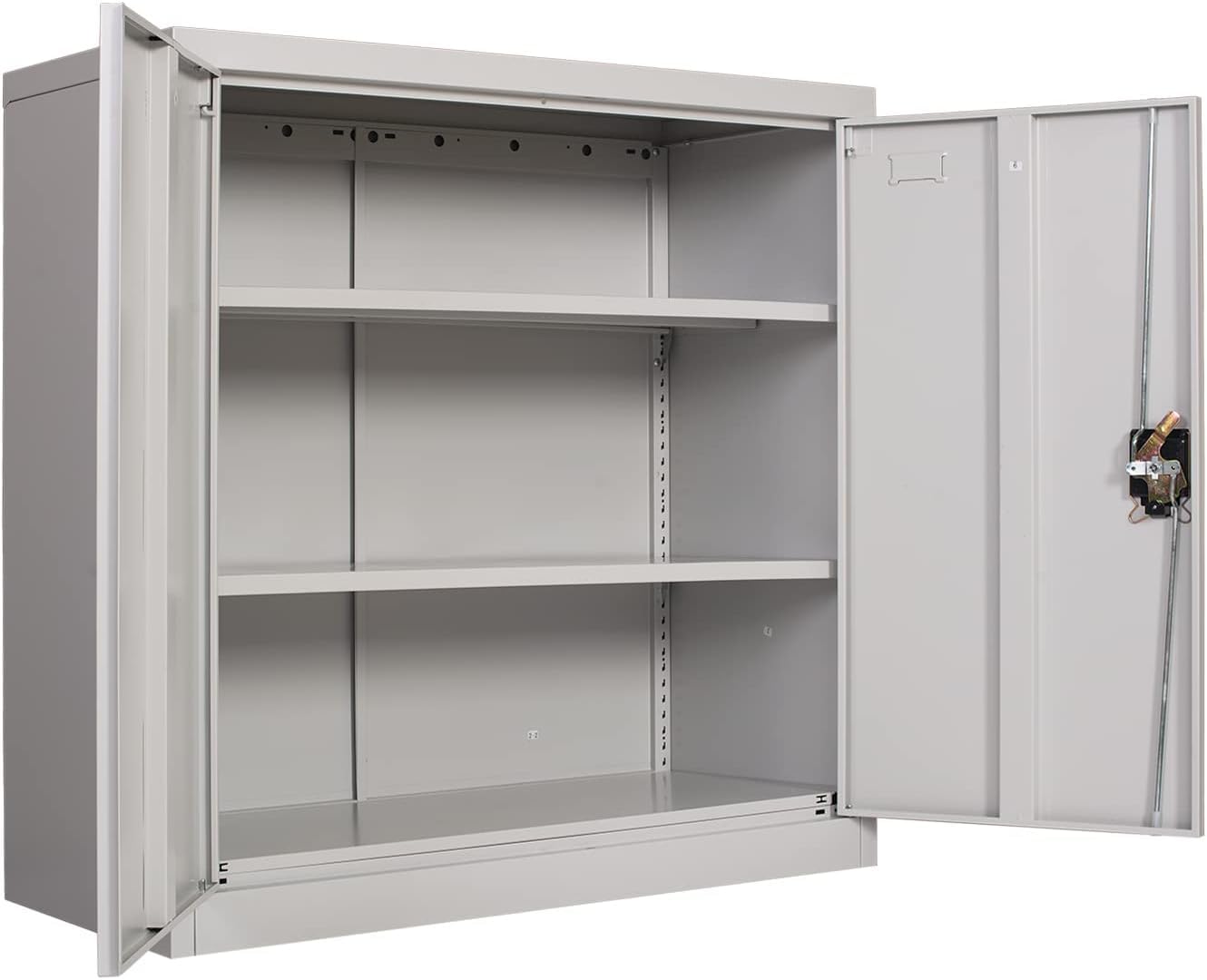 Frideko Metal Storage Cabinet 90 x 40 x 90 cm - Lockable Cabinet with 2 Doors and 2 Adjustable Shelves, Storage Cupboard with Lock for Home, Office, Warehouse, Light Grey