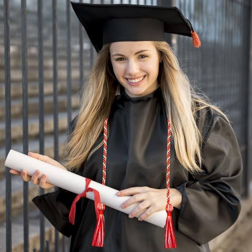 Image of Graduation Honor Cords Red and White Graduation Cords with Tassels, 67 inch Long for Graduation Students