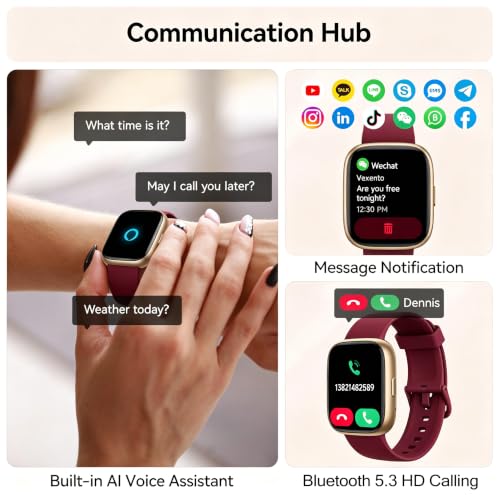 Image of Smart Watch with Alexa Built-in, 1.83 inch Touchscreen Fitness Tracker with Bluetooth Call, Fitness Watch with Heart Rate /Sleep Monitor /120+ Sports, IP68 Waterproof Smartwatch for Android iOS, Burgundy