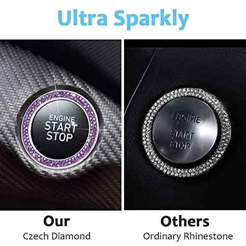 Image of ToBeQueen Purple Car Bling Ring, Diamond Rhinestone Push Start Emblem Sticker, Interior Crystal Car Decor,Bling Car Accessories(Purple)