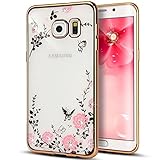 [Secret Garden] HAOTP(TM) Beauty Luxury Butterfly Floral Flower Diamonds Shiny Plating Frame Plating Bumper Soft Flexible TPU Transparent Skin Case for Samsung Galaxy NOTE 5--Swarovski (Gold/Pink)