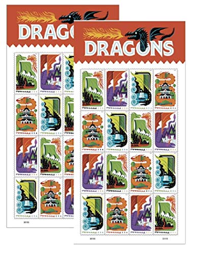 Dragons - 2018 USPS Forever First Class Postage Stamps (2 Sheets of 16)