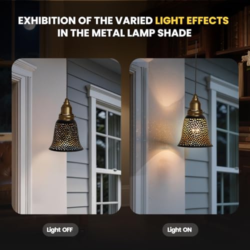 Image of pendant light shade, Metal Lampshade Etched Raindrop (Outer Black Inner Gold) Mini with 1-5 /8 inch Fitter Height 5.12 Inch Bottom Size:5.9inch for Wall Lamp or ceiling fan light covers