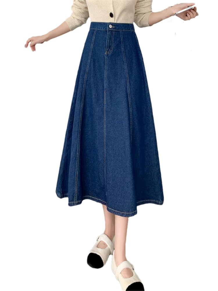 Amazon.com: Women's Solid Color A-Line Long Denim Skirt