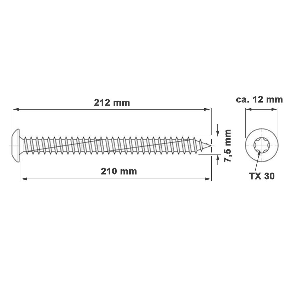 Fensterrahmenschrauben mit Flachkopf, Maße/Menge:7.5 x 212 mm / 100 Stück