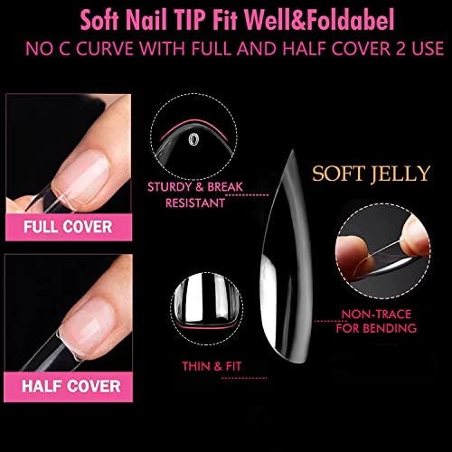 Una Gella Short Almond Gel Nail Tips 360Pcs 15 Sizes Clear Press On Nails Base Tips Short Almond False Fake Tips Full Acrylic Nails Short Almond Shaped For Nail Extension Diy Salon Soft Gel Tips #TOP4