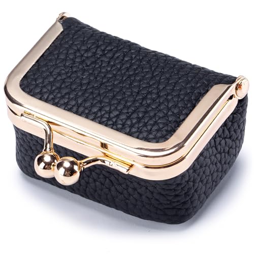 Hotainoys Boîte à bijoux en cuir 2, 95x2, 17x1, 38 pouces, petit porte-monnaie d'inspiration vintage avec serrure Kiss, mini étui à bijoux de voyage portable, organisateur