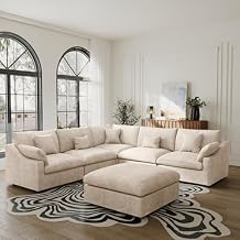 119.29" U-Shaped Sectional Couches for Living Room, Cloud Couch Deep Seat, Modular Sectional Sofa with Chaise, Oversized 5 Seaters Sofas Furniture for Living Room, Apartment, Khaki