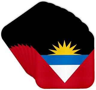 3dRose Flag of Antigua and Barbuda Twin Islands - red White Blue Black with Rising Yellow Sun - Patriotic Set of 8 Coasters - Cork