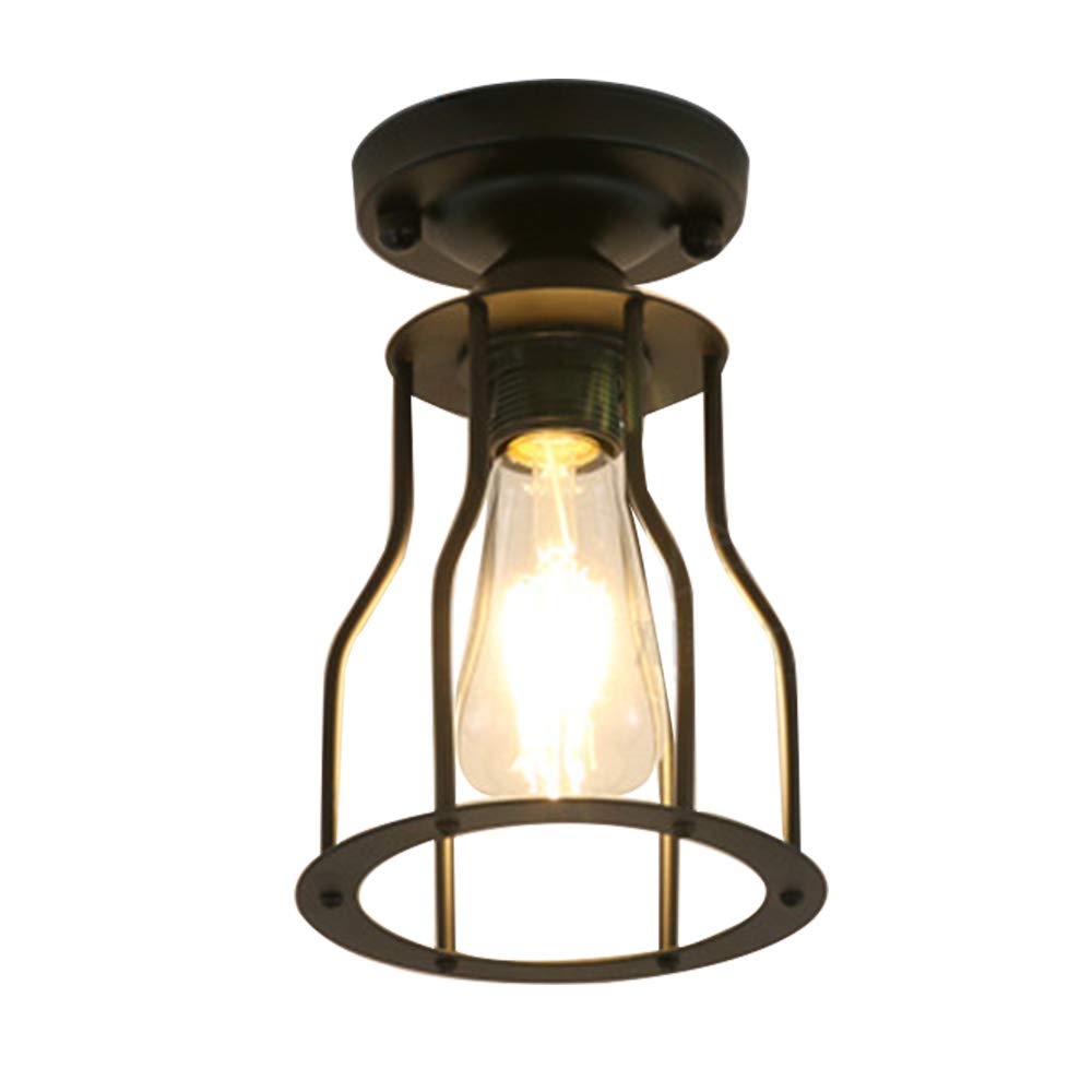 Vintage Ceiling Light Flush Mount Black Iron Lampshade Industrial Pendant Light Grid Cage,for Hallway Bedroom Kitchen Living Room Wine Cellar Warehouse Coffee Shop bar E27 Pendant Lights (H)