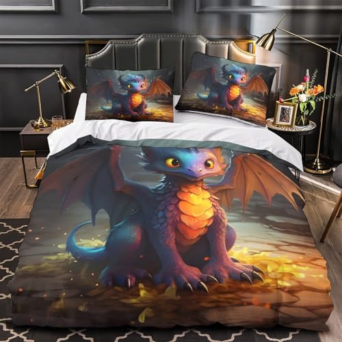 Parure de lit dragon housse couette 140x200 adolescent microfibre 3D