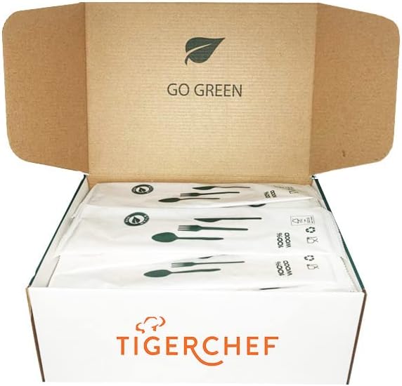 Tiger Chef 100% Compostable Wooden Knives Cutlery Sets, Eco-Friendly, Biodegradable, All Natural (500, Birchwood bulk pack knives)