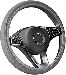 Capa de volante de carro de couro sintético em relevo, aderência macia e confortável, ajuste universal de 37 a 38 cm de diâmetro, acessório automotivo sem anel interno, cinza