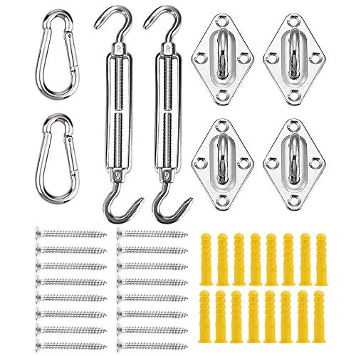 Gobesty Kit de fijación de Vela Sun Shade, Conjunto de Accesorios para toldos 40 Piezas, Sun Shade Sail Kit de herrajes de Acero Inoxidable con Tornillos para toldos Cuadrados y Triangulares