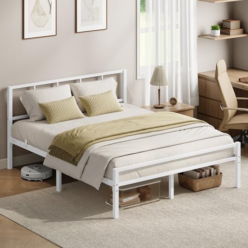 VASAGLE Cadre de Lit 140 x 190 cm avec Sommier, Tête de Lit, en Métal, Supporte Jusqu'à 500 kg,...