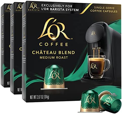 L'OR Coffee Pods, 30 Count Chateau Medium Roast Blend, Single-Serve Aluminum Coffee Capsules Compatible with the L'OR BARISTA System, 30 Count (Pack of 3)