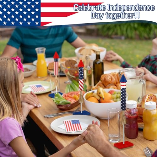 Memorywuu 3 Pcs 4th of July Wood Firecracker Decorations Sign Memorial Day Wooden Firework Table Decor Rustic Rocket 4th of July Decorations Patriotic Tiered Tray Decor for 250th Anniversary - Thumbnail 6