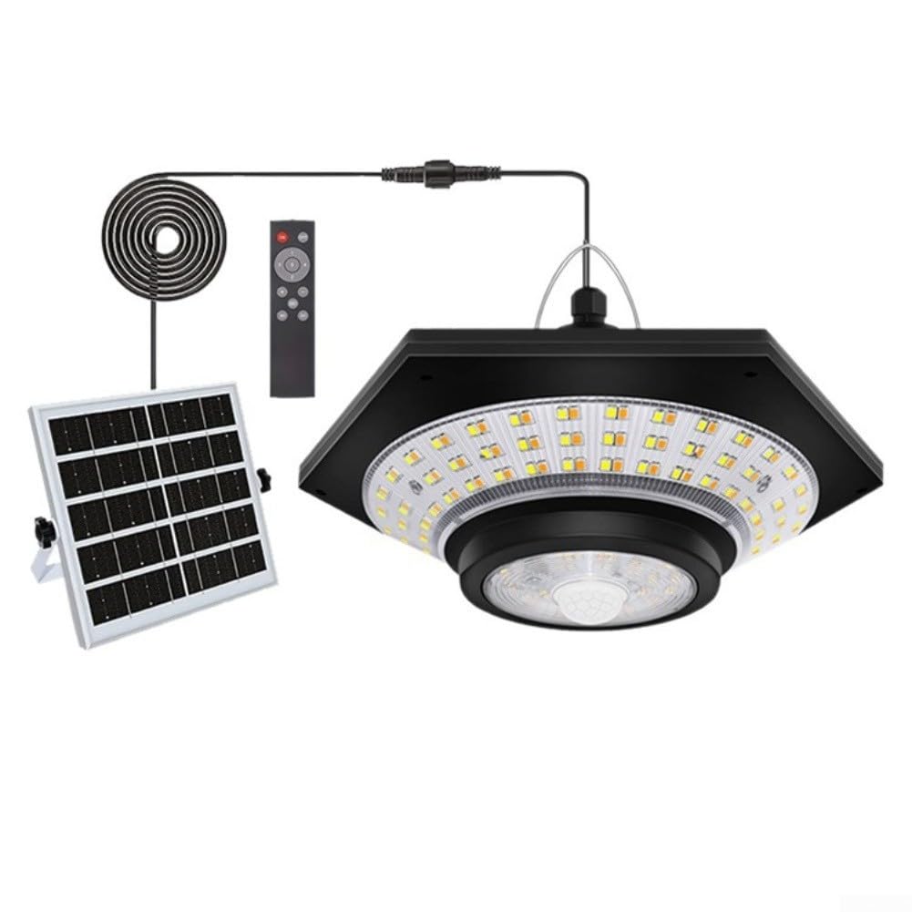 Luce per solare per Capannoni 1000LM con Telecomando Sensore Movimento 5 Modalità Esterno Interno ABS IP65 Pannello Separato