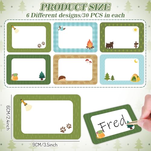 Image of Whaline 180 Pcs Camping Name Tag Stickers Self-Adhesive Nameplate Decal Camper Tent Woodland Forest Blank Name Label for Back to School Classroom Bulletin Board Desk Wall Decor