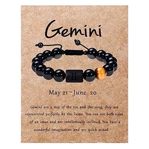 Zodiac Bracelet For Men Women 10Mm Natural Black Onyx Stone Star Sign Constellation Horoscope Bracelet Gifts (Gemini) #TOP4