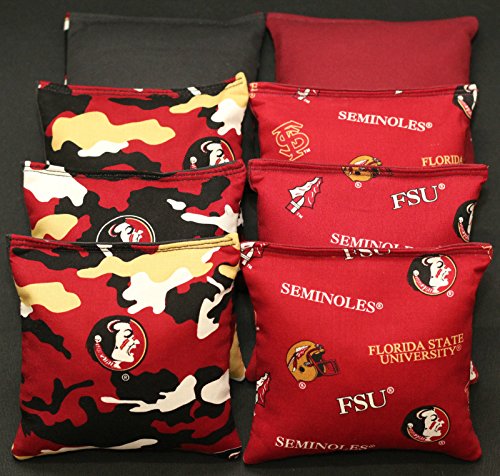 Set of 8 Regulation Cornhole Bean Bags Made w Florida State FSU Seminoles Fabric