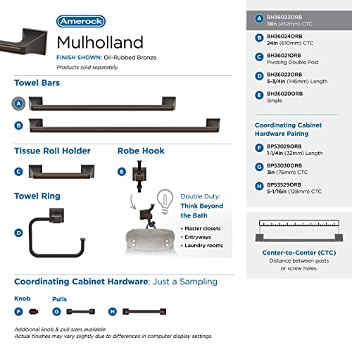 Amerock Bh36023Orb | Oil Rubbed Bronze Towel Bar | 18 In (457 Mm) Towel Rack | Mulholland | Bathroom Towel Holder | Bathroom Hardware | Bath Accessories #TOP3