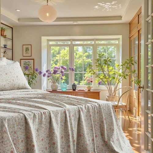 Image of FADFAY Premium Cotton 4-Piece Sheet Set - Soft & Breathable Muslin Double Gauze Sheets with Deep Pocket Fitted Sheet - Shabby Chic Bed Sheets for Twin XL Size - Wrinkle-Resistant, All-Season Bedding