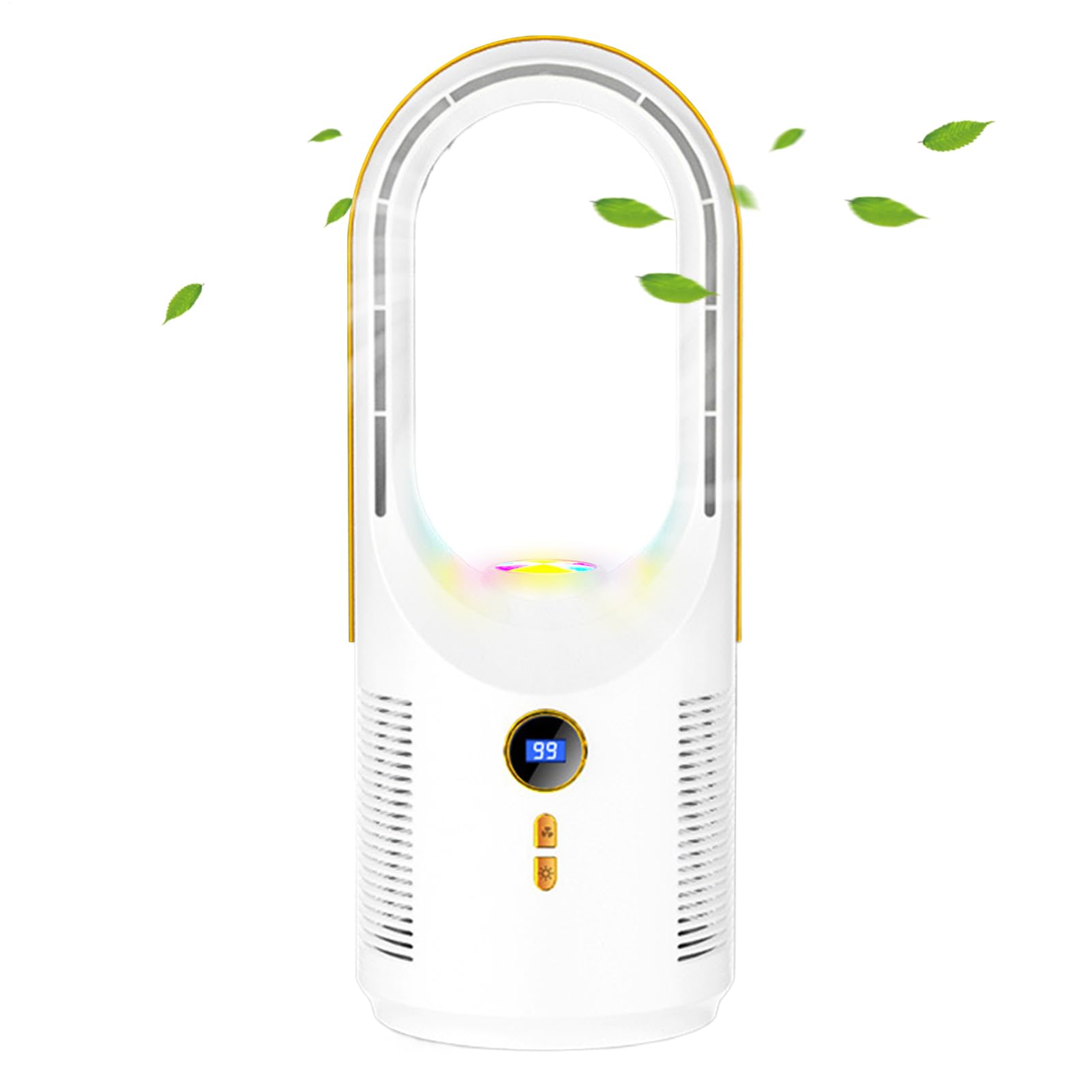 ventilatore da scrivania senza pale, 5 velocità, silenzioso, senza pale, per ufficio, luce notturna, 1800 mAh, per campeggio, soggiorno, camper, viaggi, camera da, auto, ufficio